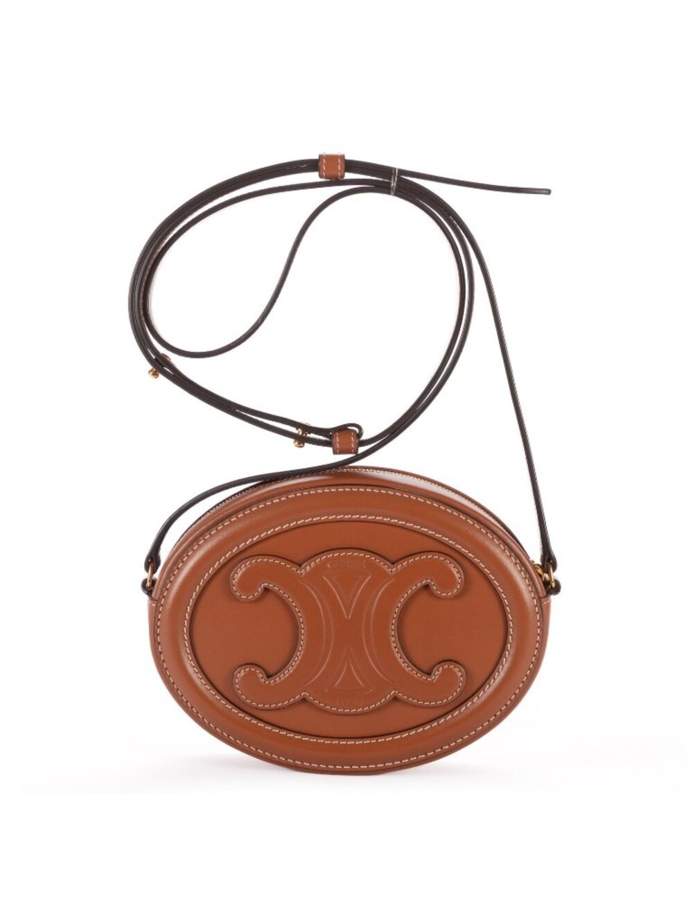 Celine Cuir Triomphe Oval Pouch Brown Calfskin Leather